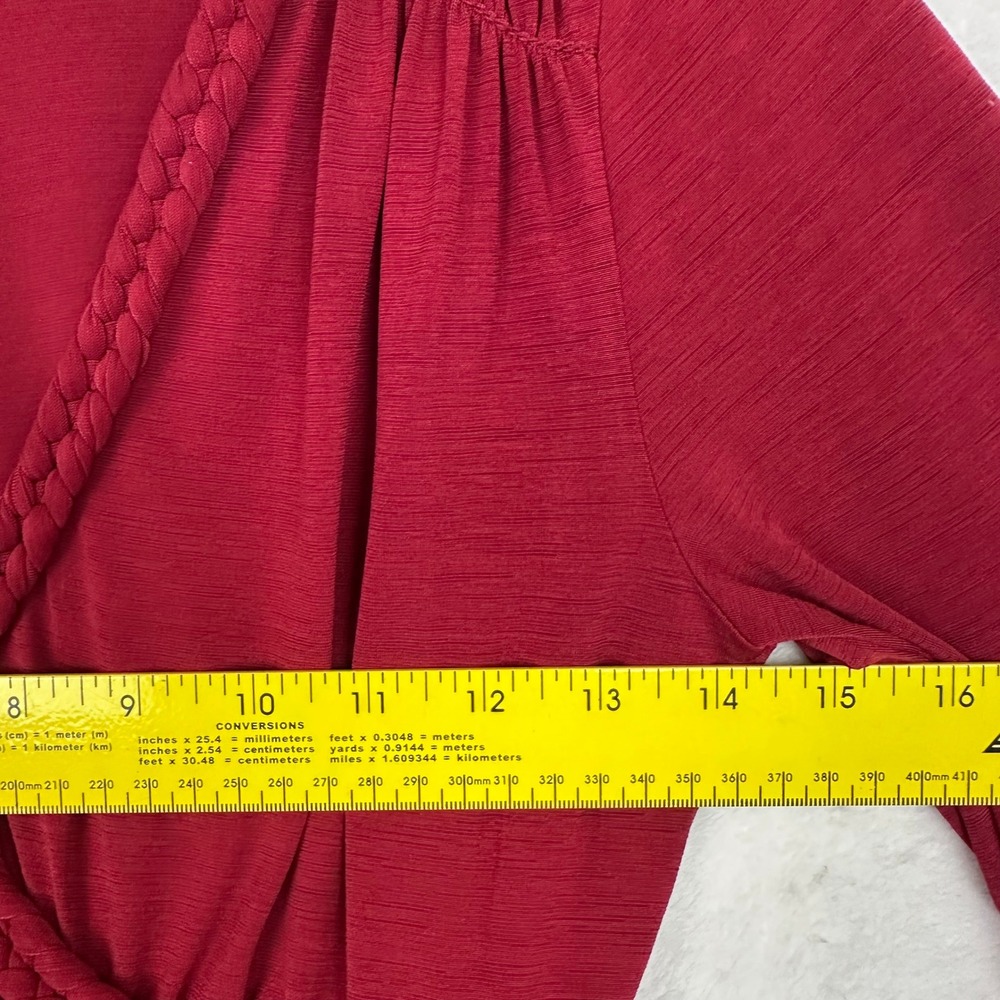 Sophie Max Women Red Braided V-Neck Empire Waist Long Sleeve Tunic Top Small - Picture 6 of 11